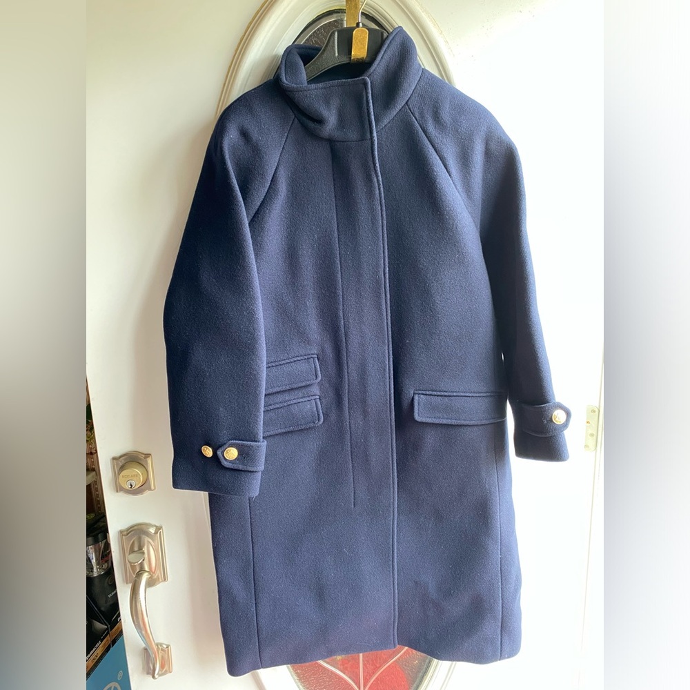 🆕 J.Crew Long Toscana Coat in NAVY Sz Petite 10 - Picture 8 of 15